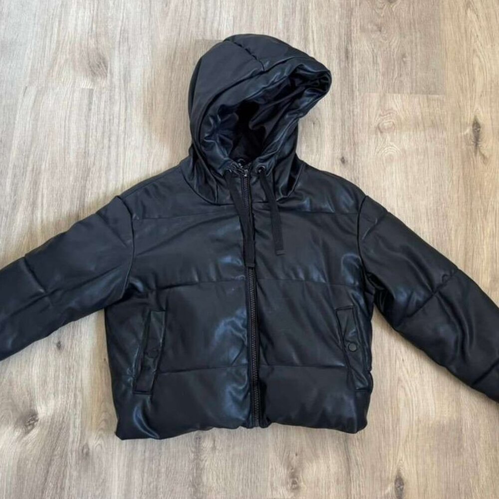 Black puffer jacket with leather look
